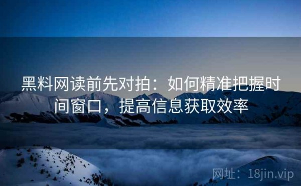 黑料网读前先对拍：如何精准把握时间窗口，提高信息获取效率